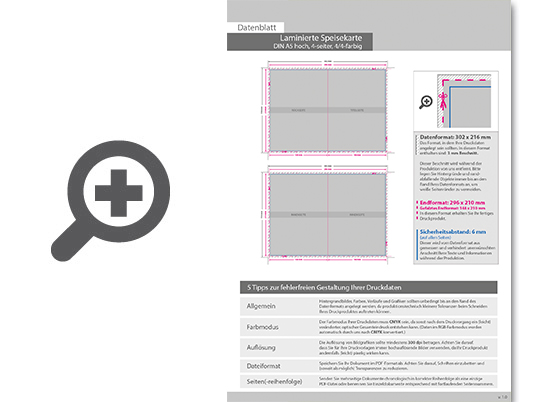Product Bild laminierte_speisekarten__gefalzt_auf_din_a5__4-seiter_(einbruchfalz)__beidseitig_bedruckt