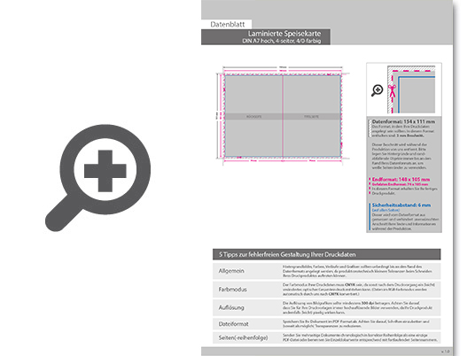 Product Bild laminierte_speisekarten__gefalzt_auf_din_a7__4-seiter_(einbruchfalz)__einseitig_bedruckt